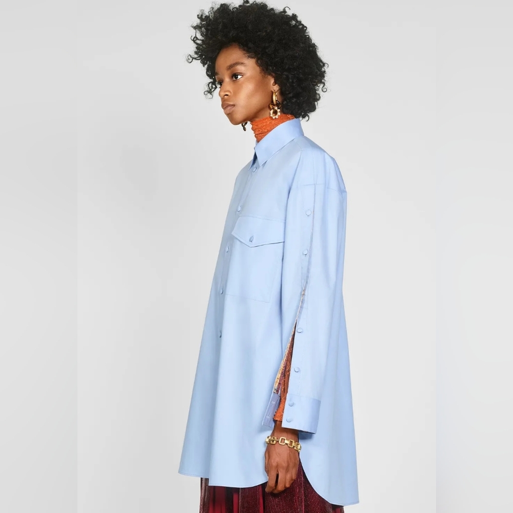 Zara 2019 Cotton Oversized Button Down Shirt With Pockets Statement Sleeves XS